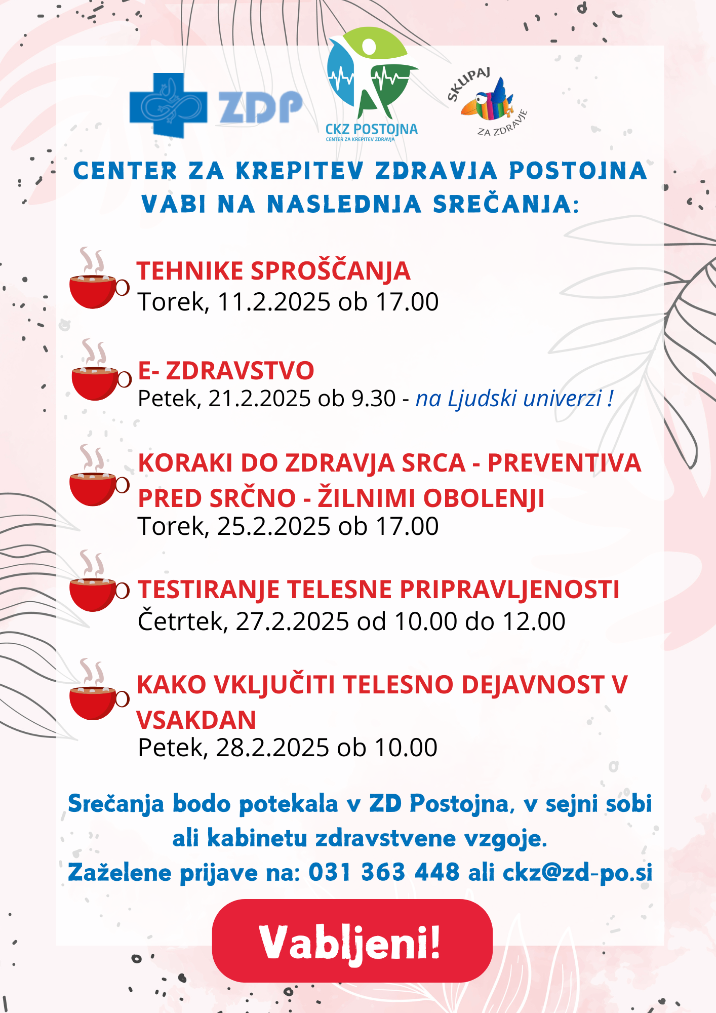 BREZPLAČNE delavnice v centru za krepitev zdravja